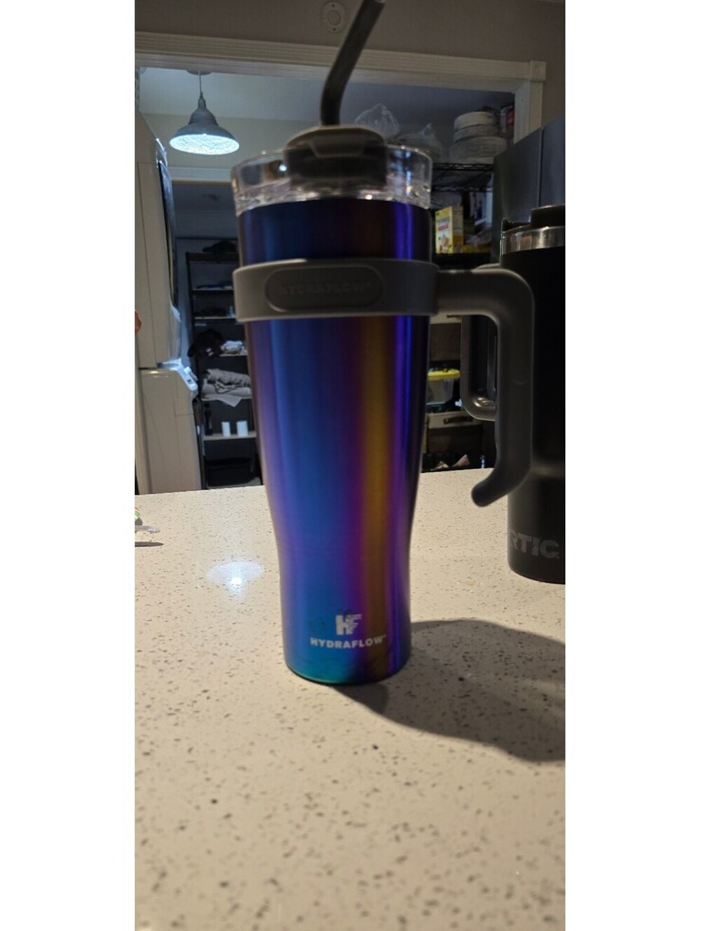 Hydraflow Stainless Steel Insulated Travel Mug with Handle and Straw - Iridesent